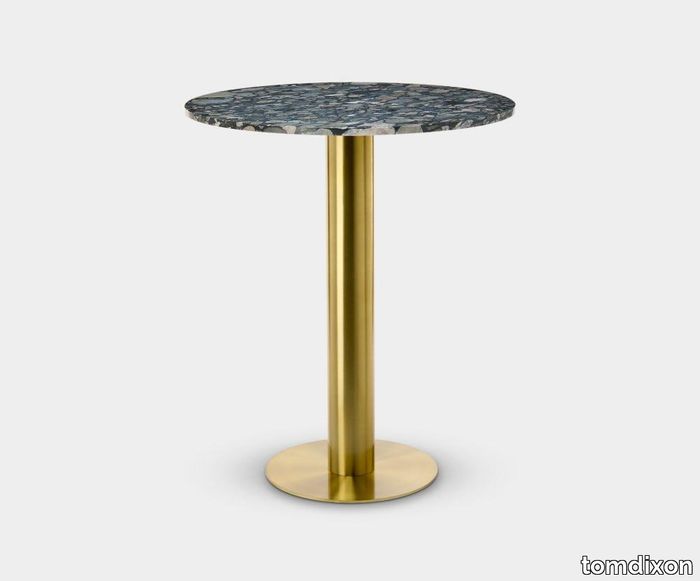 Tube Dining Table Brass Pebble Marble Top 900mm