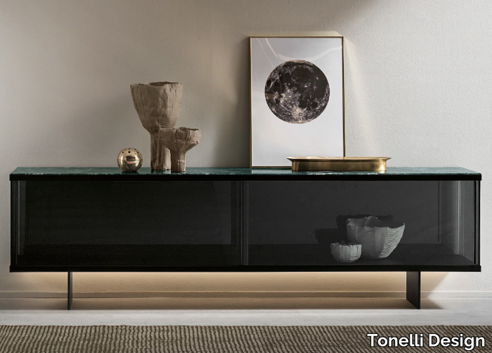 EAST SIDE - Glass sideboard with sliding doors with integrated lighting _ Tonelli Design