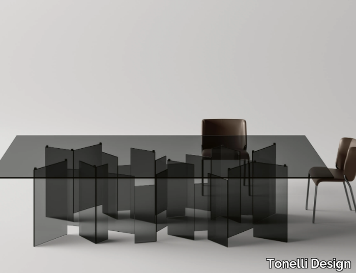 METROPOLIS XXL - Rectangular tempered glass table _ Tonelli Design