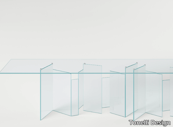 METROPOLIS XXL - Rectangular tempered glass table _ Tonelli Design