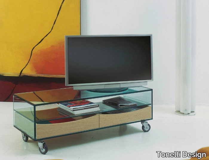 COMÒ BASSO - Glass TV cabinet with castors _ Tonelli Design