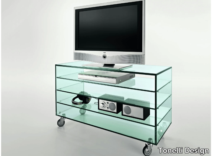 GRATTACIELO FIX - Glass TV cabinet with castors _ Tonelli Design