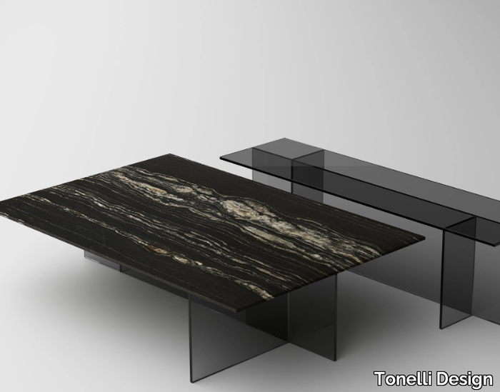 SESTANTE STONE - Coffee table with marble top and glass base _ Tonelli Design