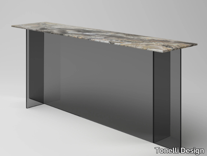 SESTANTE STONE - Rectangular console table with marble top and glass base _ Tonelli Design