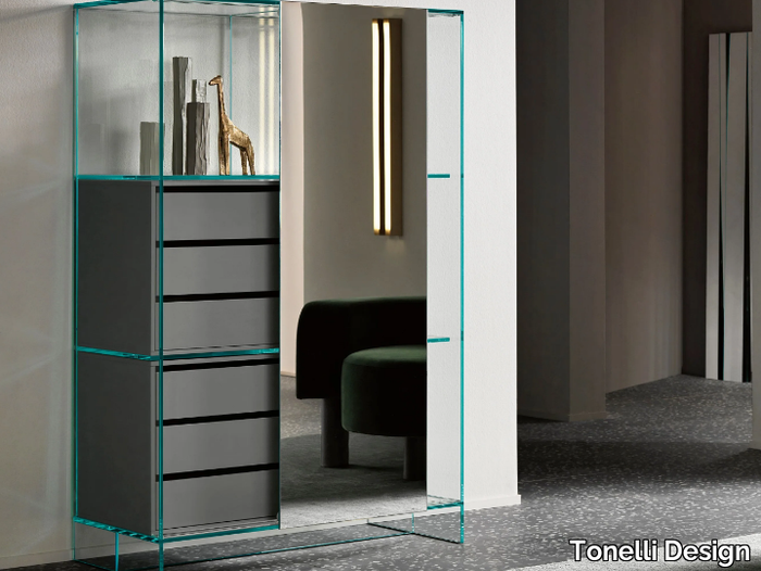 SHOJI - Mirrored glass highboard with sliding doors with drawers _ Tonelli Design