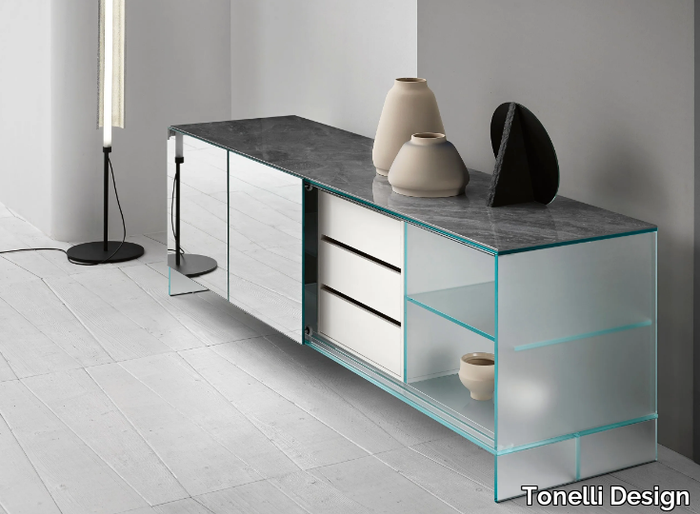 SHOJI - Satin glass sideboard with sliding doors _ Tonelli Design