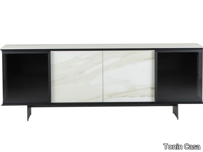 AIRA - Sideboard in glass and porcelain stoneware with hinged doors _ Tonin Casa