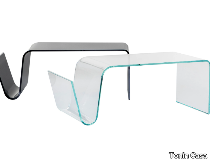 LINE - Low glass coffee table with integrated magazine rack _ Tonin Casa