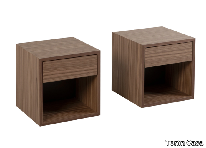 CUBÒ - Square walnut bedside table with drawers _ Tonin Casa