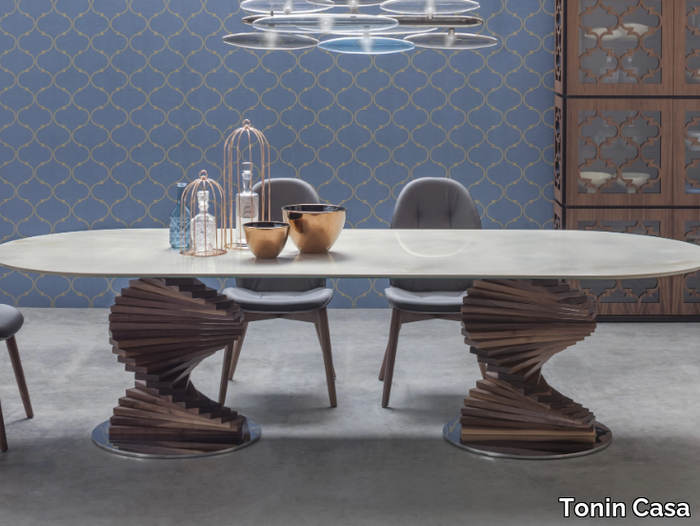 BIG FIRENZE - Oval porcelain stoneware table with oak base _ Tonin Casa