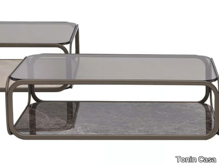 REMIND - Low rectangular metal coffee table with glass top _ Tonin Casa