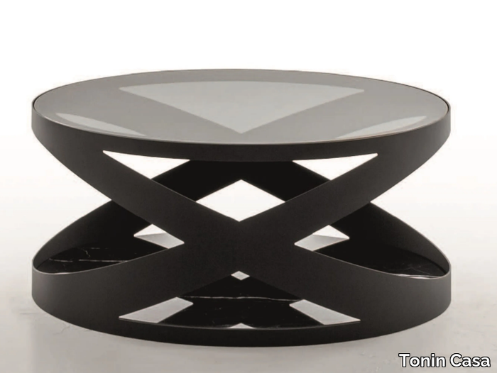 RIMINI - Metal and glass coffee table with marble base _ Tonin Casa