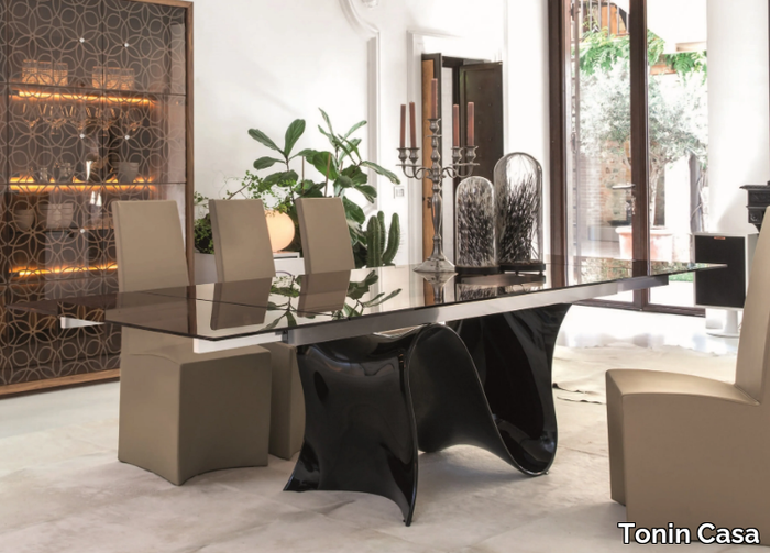 WAVE - Extending glass table with Baydur® base _ Tonin Casa