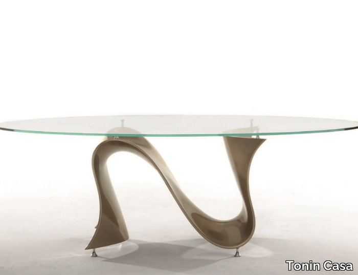 WAVE - Oval glass table with Baydur® base _ Tonin Casa