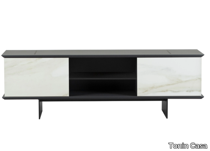 TEO - Low porcelain stoneware TV cabinet with doors _ Tonin Casa