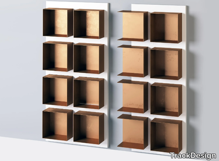 MODULO - Wall-mounted sectional steel and wood bookcase _ TrackDesign