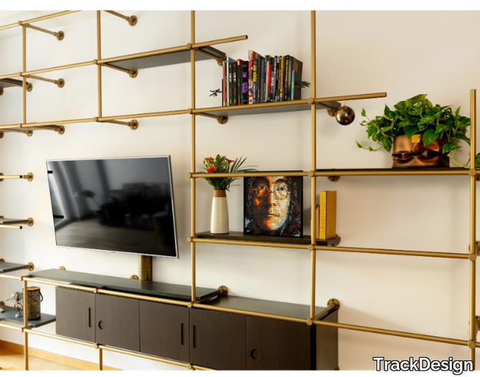 MÉTRO - Open wall-mounted modular brass bookcase _ TrackDesign