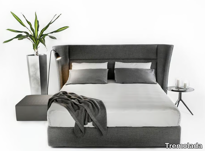 DAVID - Fabric double bed with upholstered headboard _ Tremolada