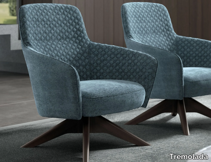 LEXY - Trestle-based fabric armchair with armrests _ Tremolada