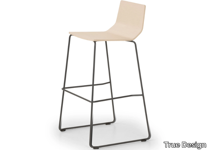 MARINA - Sled base high steel and wood stool _ True Design