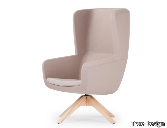 ARCA LOUNGE - Trestle-based fabric armchair with armrests _ True Design