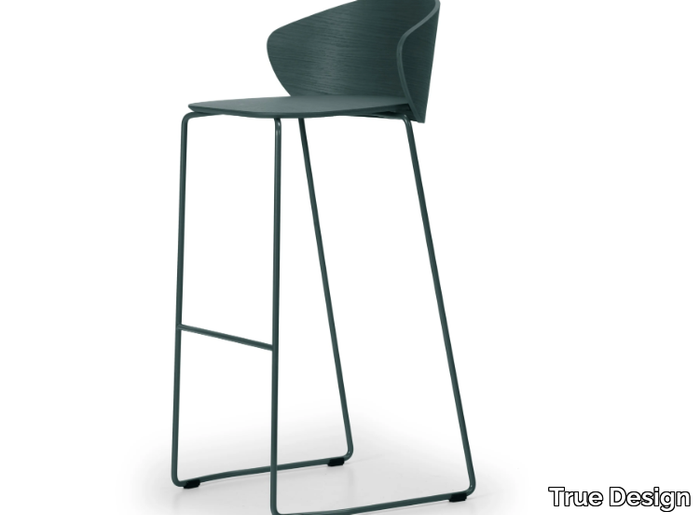 NOT WOOD - Stackable sled base high steel and wood stool _ True Design