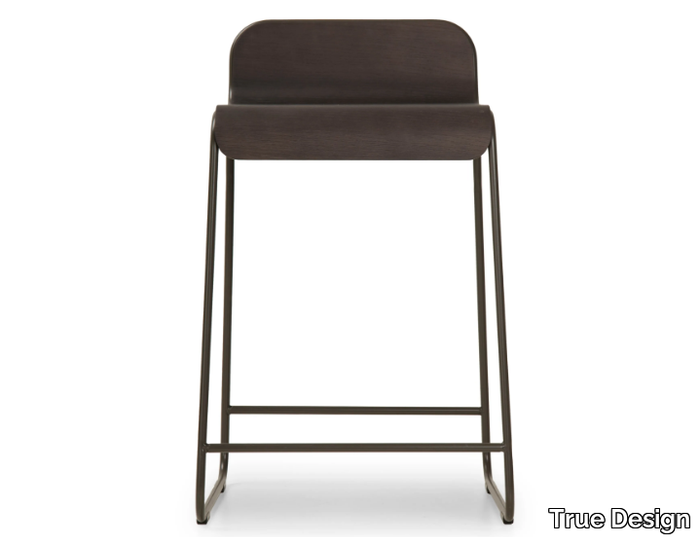 FLOW - Sled base steel and wood stool with footrest _ True Design