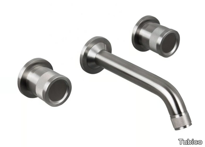 VOLGA - 3 hole wall-mounted stainless steel washbasin tap _ Tubico