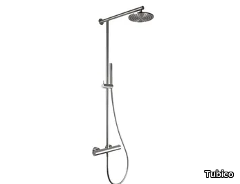 WELLNESS FLOWS - Wall-mounted stainless steel shower panel with hand shower _ Tubico