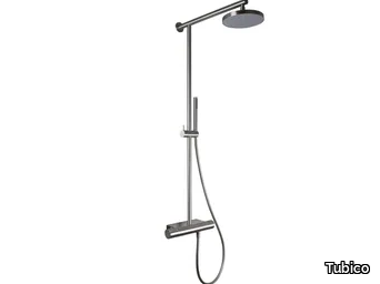 WELLNESS FLOWS - Wall-mounted stainless steel shower panel with hand shower _ Tubico