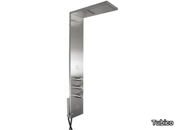 WELLNESS FLOWS - Wall-mounted stainless steel shower panel with diverter _ Tubico