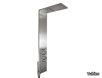 WELLNESS FLOWS - Wall-mounted stainless steel shower panel with side jets _ Tubico