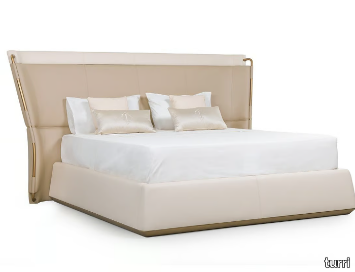 MELTING LIGHT - Upholstered leather double bed with high headboard _ Turri