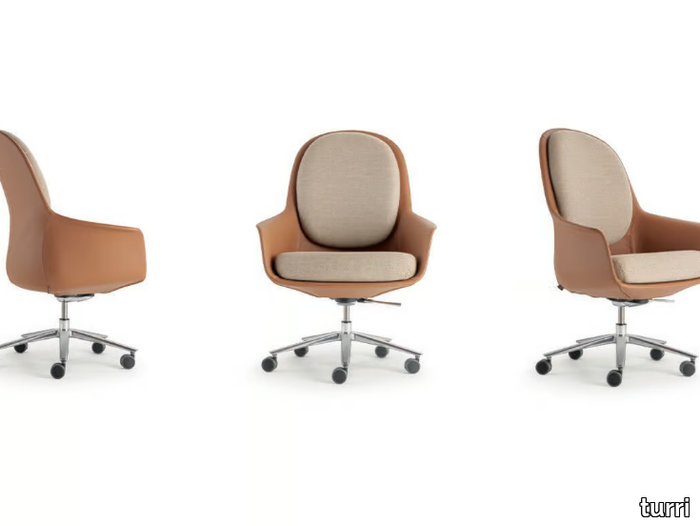 ECHO - Leather and fabric height-adjustable office chair with 5-Spoke base and castors _ Turri