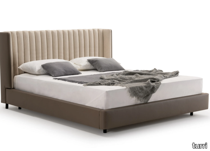 DOMUS - Fabric and leather double bed with upholstered headboard _ Turri