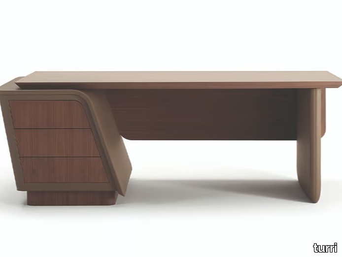 BLUES - Rectangular walnut workstation desk with drawers _ Turri