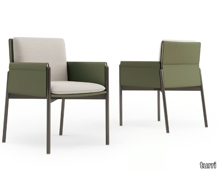 ZENIT - Chair with armrests covered in leather and fabric _ Turri