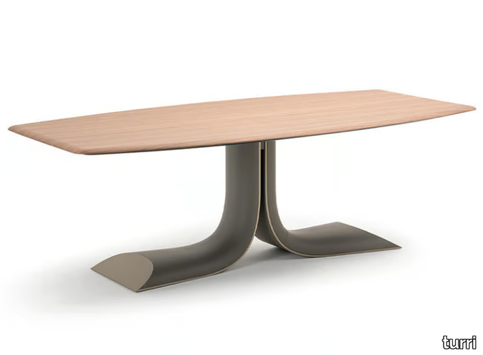 SOUL - Rectangular leather and wooden table _ Turri