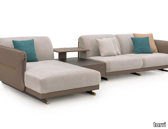 VINE - Sectional fabric and leather sofa with chaise longue _ Turri