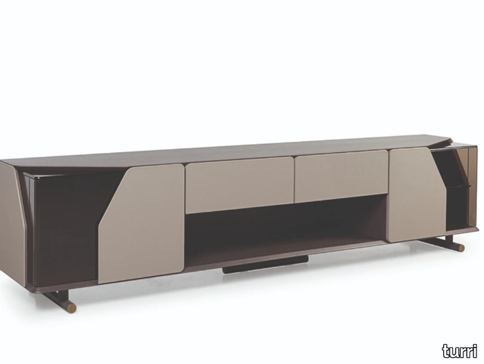 VINE - Wooden TV cabinet with leather doors and drawers _ Turri