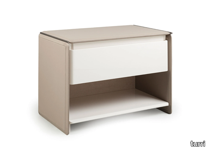 ZERO - Rectangular leather bedside table with drawers _ Turri