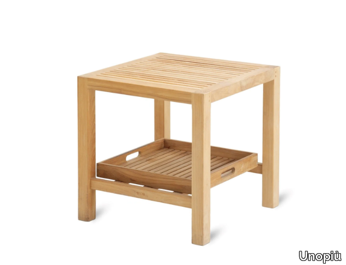 CHELSEA - Square teak garden side table with tray _ Unopiù