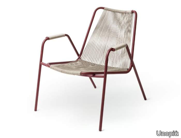 COCO - Powder coated steel and rope easy chair with armrests _ Unopiù