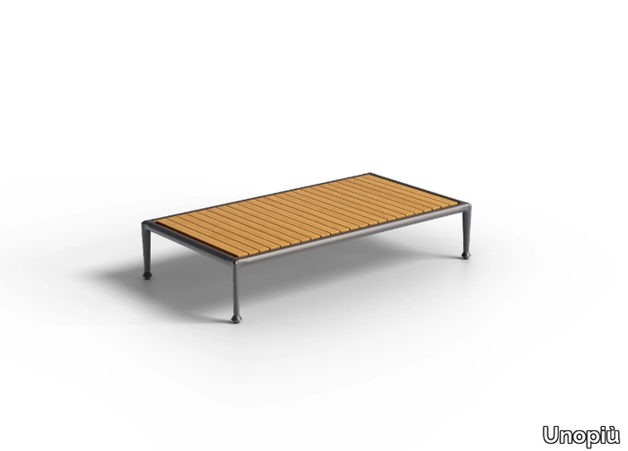 TREBLE - Low rectangular aluminium and teak coffee table _ Unopiù