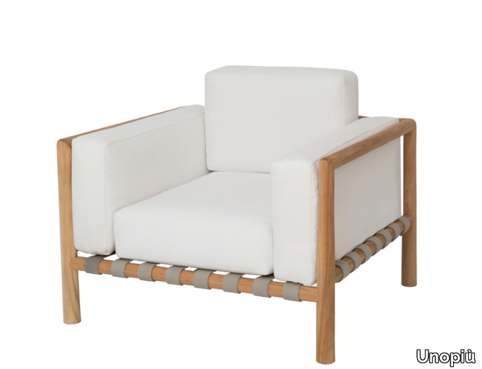 PEVERO - Garden armchair in teak and acrylic fabric _ Unopiù