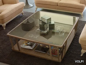 DEDALO - Square wood and glass coffee table _ VOLPI