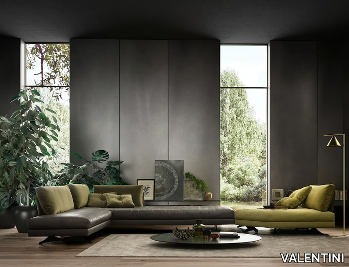 STONE - Corner sectional sofa in leather and fabric _ VALENTINI