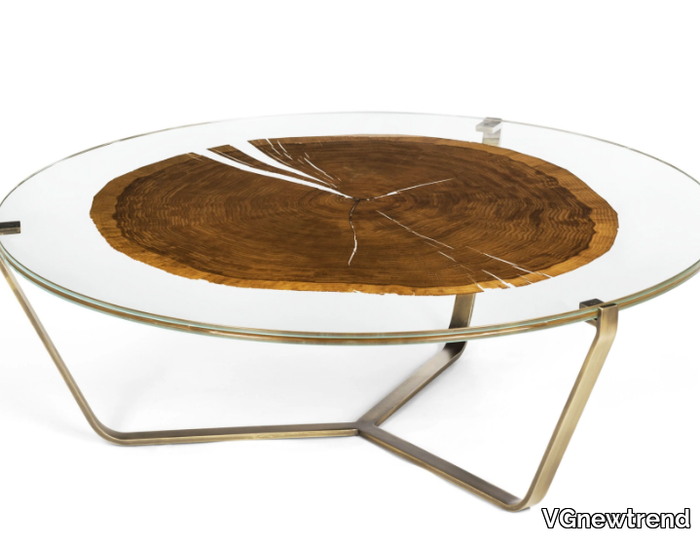 CORTINA - Low round wood and glass coffee table _ VGnewtrend