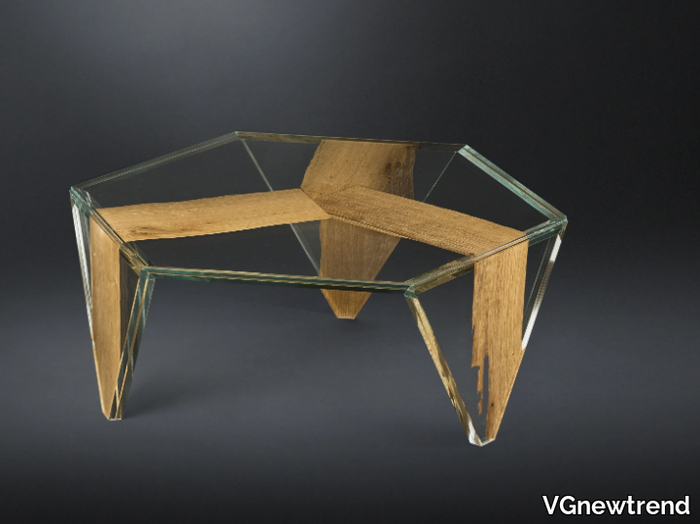 RUCHE VENEZIA - Low hexagonal wood and glass coffee table _ VGnewtrend