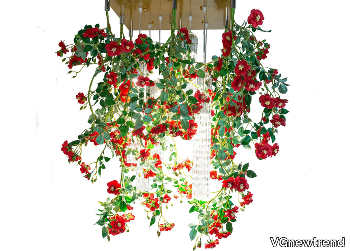 FLOWER POWER WILD RED ROSES SQUARE - LED Murano glass ceiling lamp _ VGnewtrend